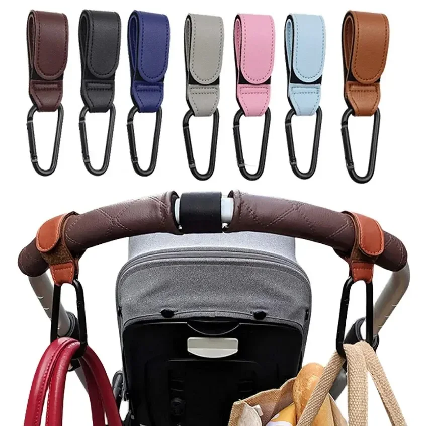Crochets de poussette en cuir pour bébé, crochet de landau réglable en PU, sac à couches, cintre pour enfants, accessoires de voyage, 2 pièces