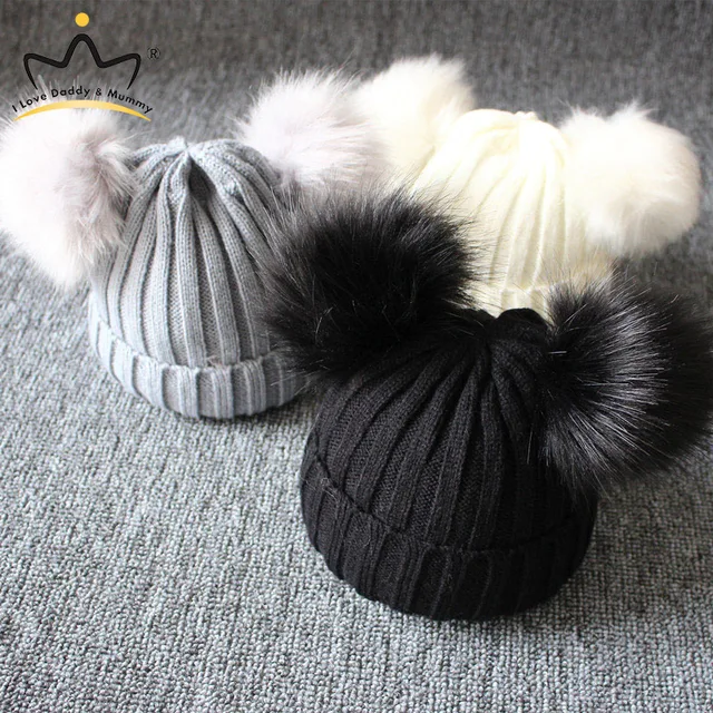 Chapeau à Pompon Mignon pour Bébé Fille et Garçon, Bonnet Chaud d'Hiver Solide pour l'Extérieur – Image 2