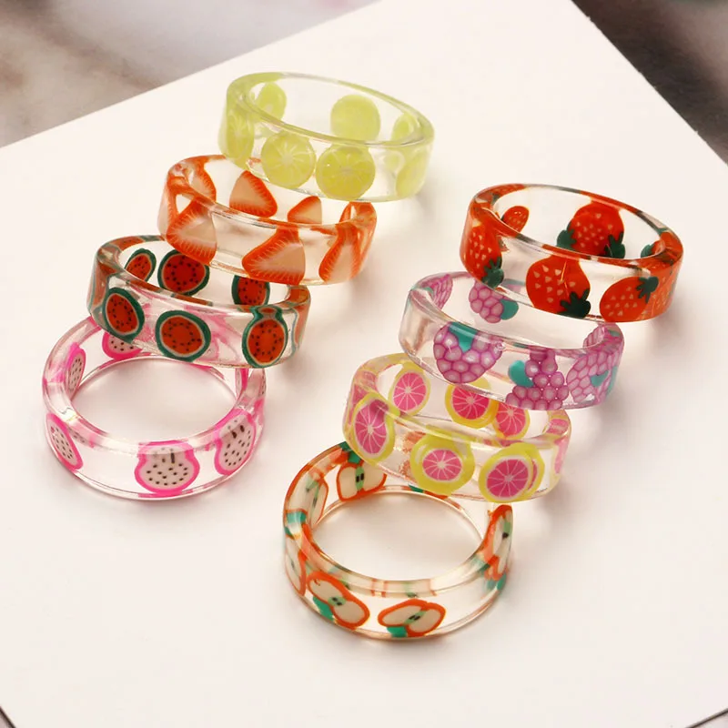 Bague en résine de fruits pour hommes et femmes, matiques créatives, bijoux en acrylique, accessoires esthétiques, cadeau tendance, nouveau