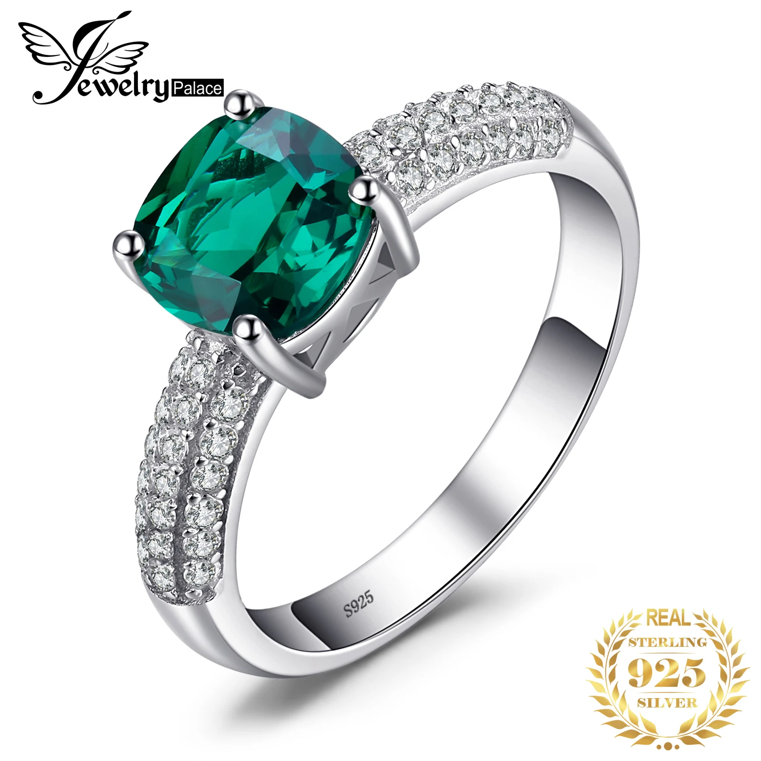 JewelryPalace – bague de fiançailles en argent Sterling 925, imitation de Nano émeraude verte, en rubis, avec pierres précieuses et Solitaire, pour femmes