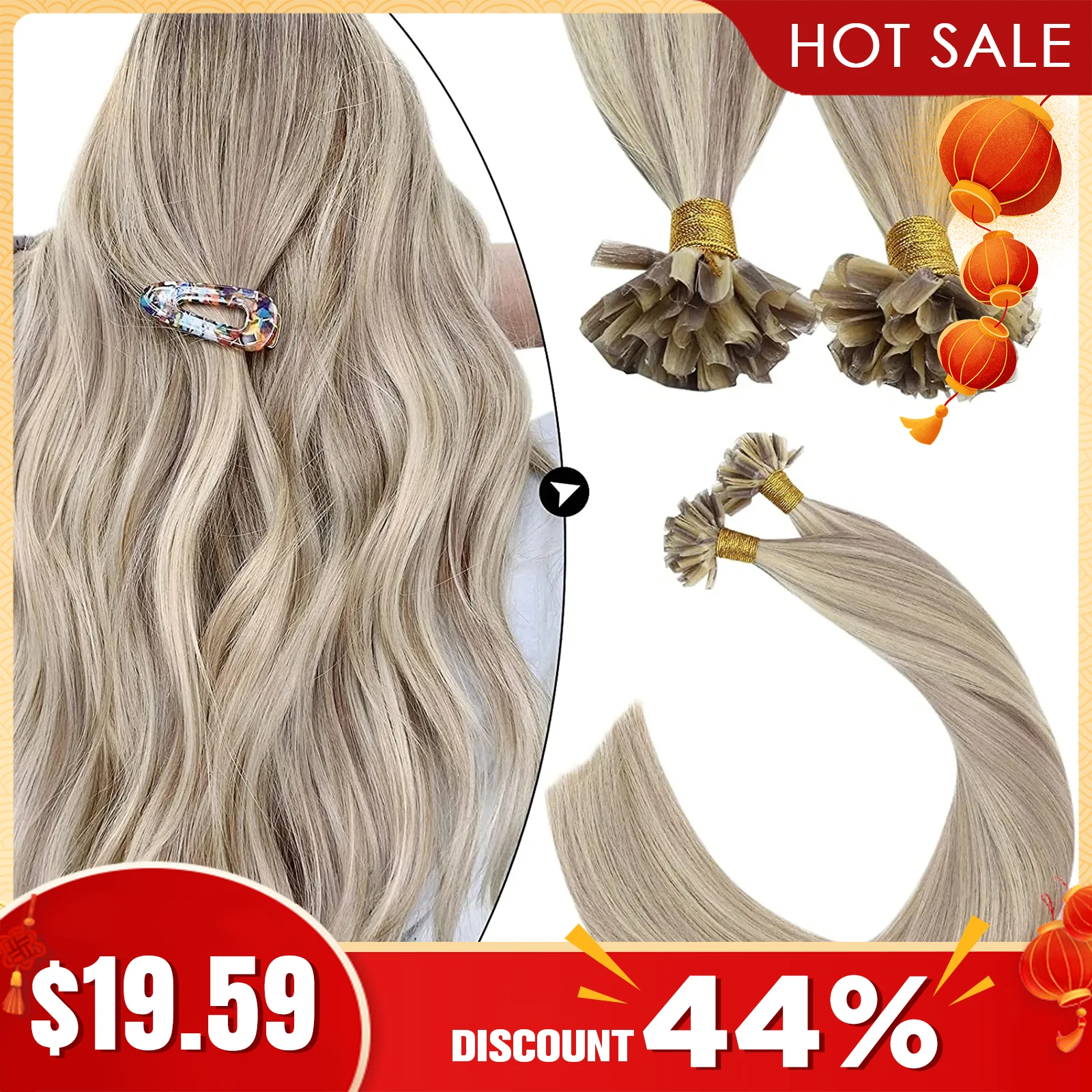 Ugeat U pointe Extension de cheveux cheveux humains 1 g/s ongles U pointe cheveux pour les femmes 14-24 "Extensions de cheveux pré-collées 50g/100g kératine pointe cheveux