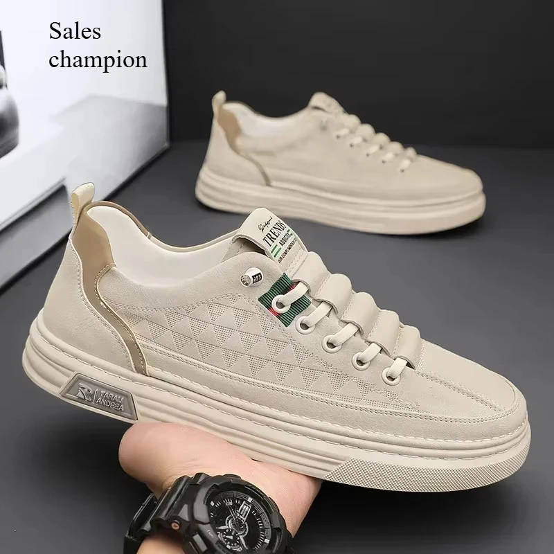 Upgrade your style with Men's Vulcanize Shoes 2025 White Leather Casual Shoes/
