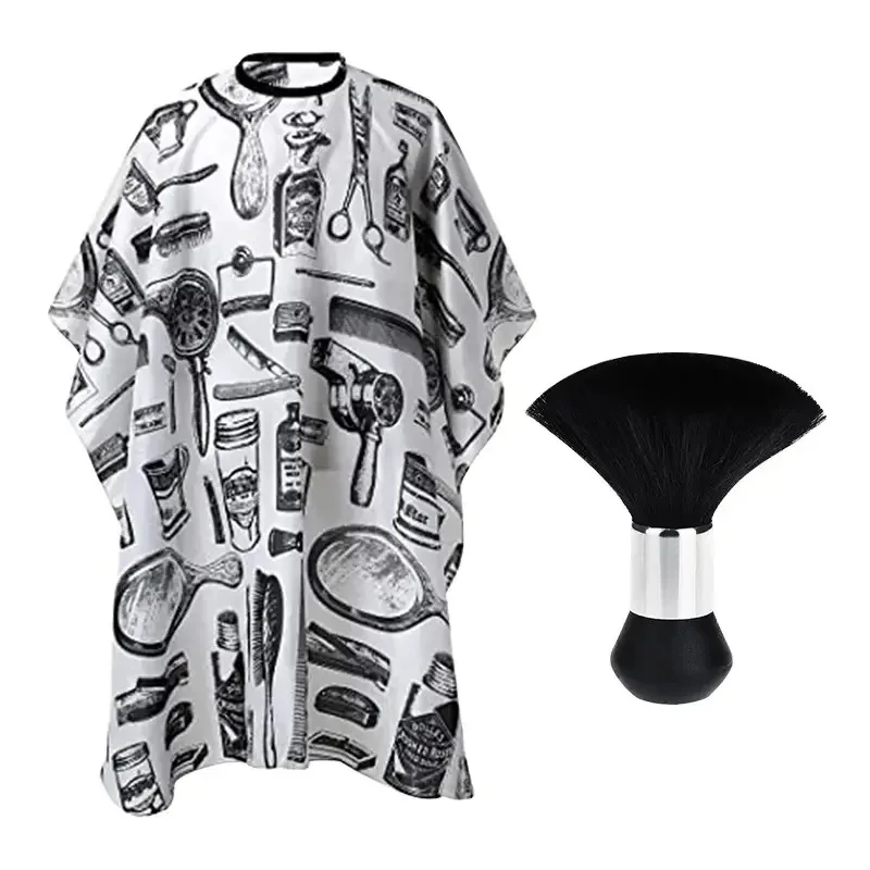 Ensemble d'enveloppements de barbier Cape de coupe de cheveux imperméable avec brosse plumeau de cou-département de coiffure professionnel pour coiffeurs