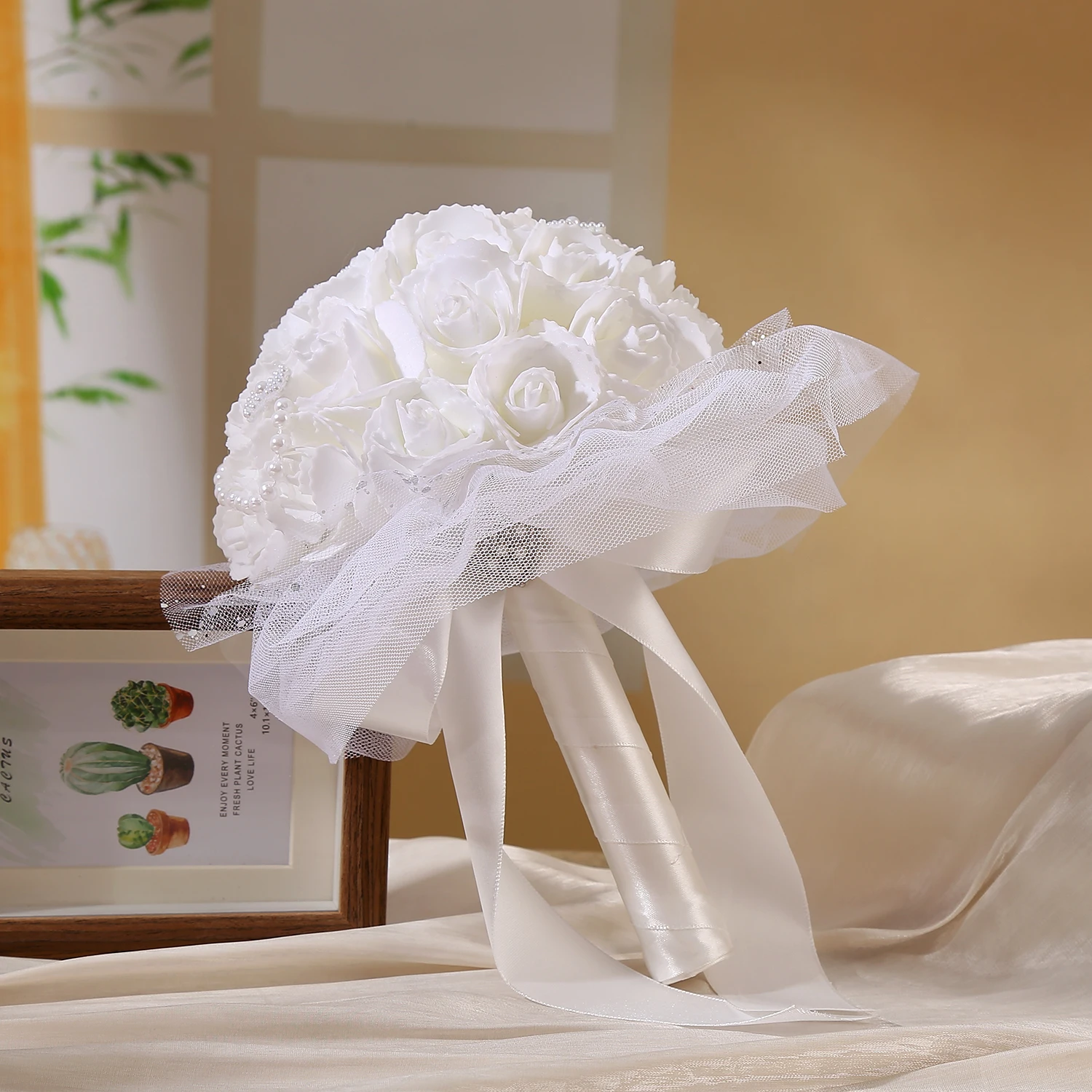 Bouquet de bouquets artificiels à main, amour, beau design de perles créatif, adapté à la mariée et au marié, mariage, 1 pièce