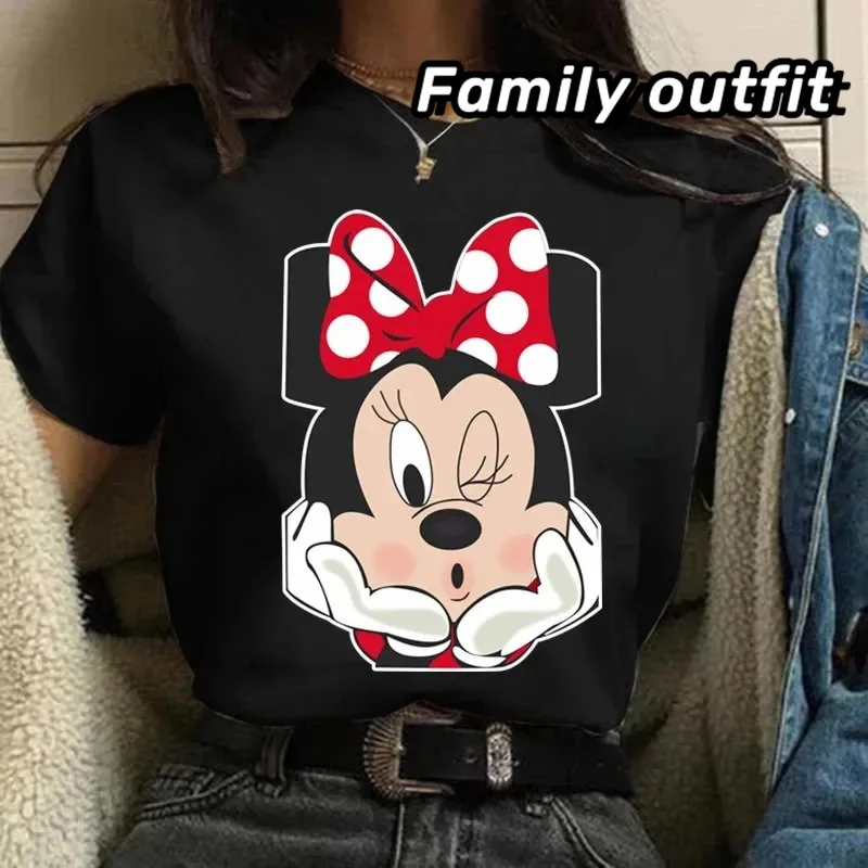 T-Shirt à Manches Courtes Minnie pour Femme, Vêtement de Voyage en Famille, Disneyland, Mère, Enfant, Mode Vacances, Été, 2024