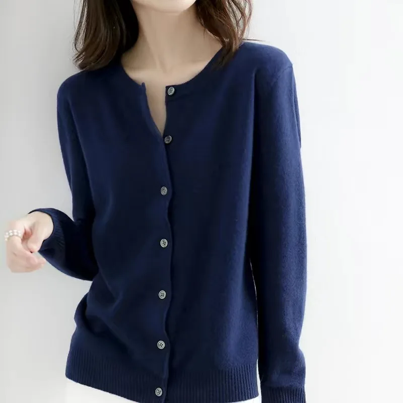 Femmes Cardigans pull col rond printemps automne tricoté cachemire Cardigans solide simple boutonnage femmes chandails DF4934