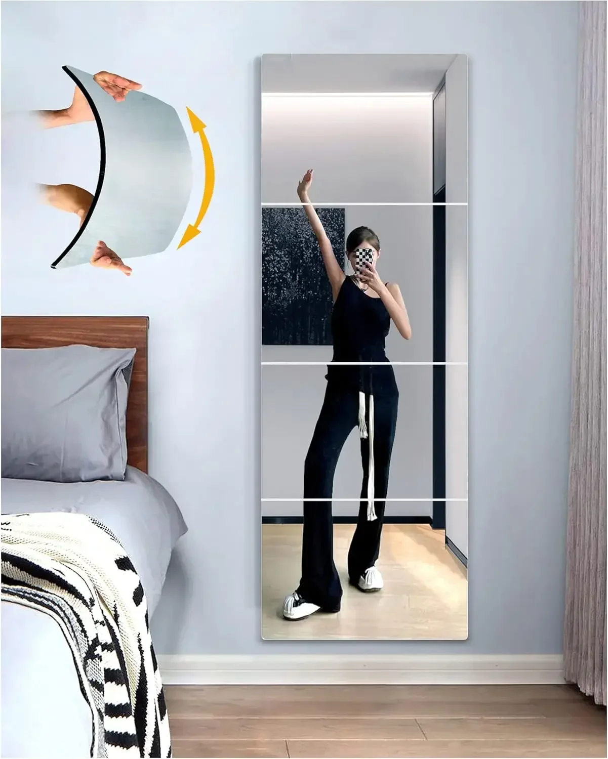 Miroir mural pleine longueur pour chambre à coucher, miroir incassable, grands miroirs acryliques souples sans cadre incassables, 4 pièces
