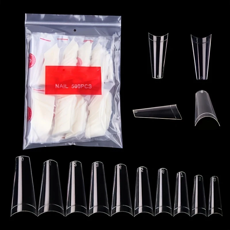 500 pièces faux ongles Art conseils français naturel Transparent cercueil faux ongles conseils acrylique Uv Gel vernis à ongles manucure