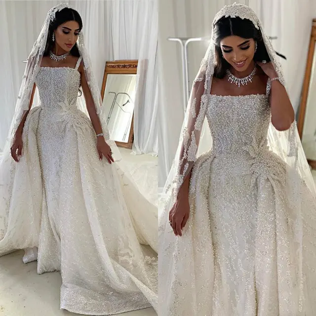 Robe de Mariée Sirène Personnalisée avec Bretelles Spaghetti et Perles Kendny, pour Patients, avec Jupe Parfaite, 2025