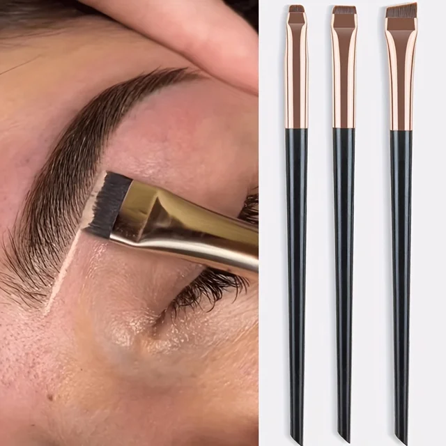 3 pièces ensemble de pinceaux de maquillage, brosse d'eye-liner à lame fine tête oblique brosse à sourcils contour eyeliner ultra-mince ombre à paupières brosse maquillage b – Image 2