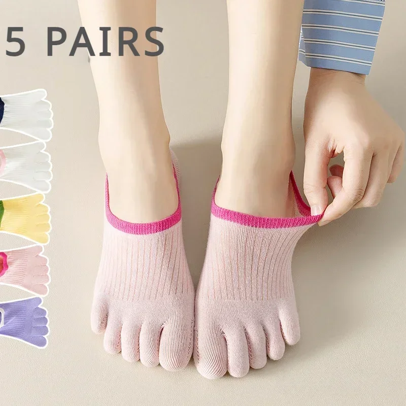 Chaussons invisibles en coton pour femmes, chaussettes de sport, chaussettes de yoga, 5 paires, 5 doigts dans, chaussettes Parker en maille, été