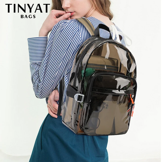 TINYAT – sac à dos Transparent pour femme, accessoire de grande capacité, très résistant, pour le sport, les voyages et l'école – Image 6