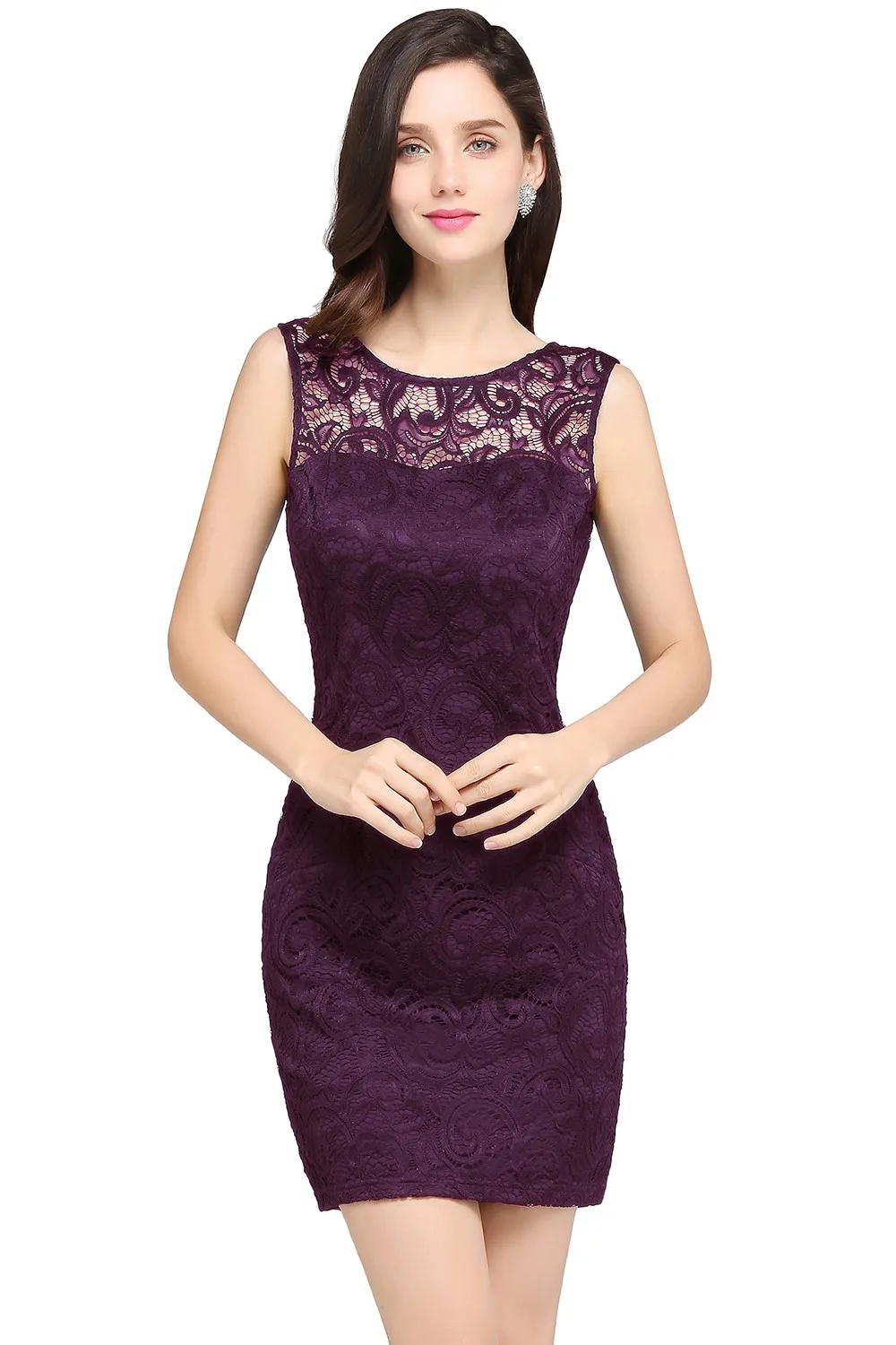 Robe de cocktail en dentelle, tenue de soirée élégante, courte, col rond, sexy, dos nu, fermeture éclair