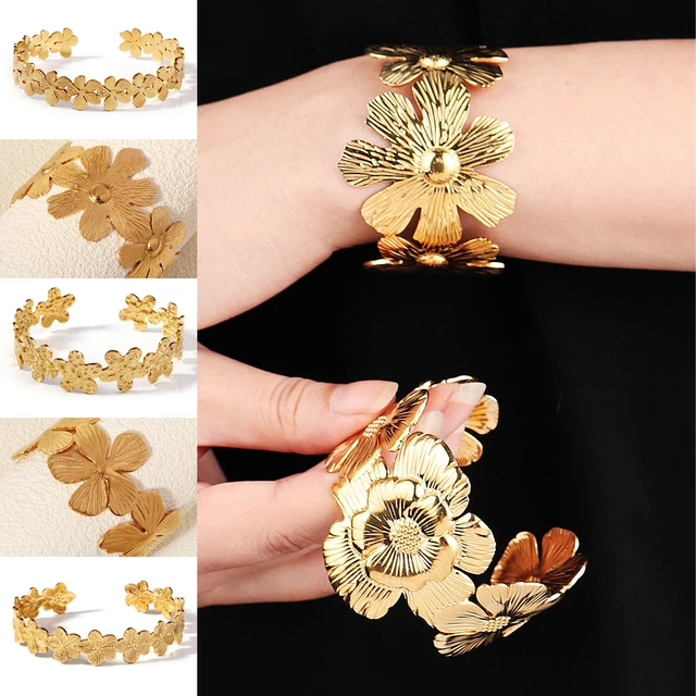 Bracelet ouvert en titane doré pour femme, bracelets en acier inoxydable 18 carats, bijoux à la main, cadeau élégant, fête de mariage, mode