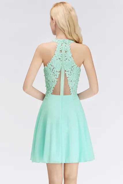 Robe de cocktail élégante en dentelle verte menthe, robes de Rhformelles, ligne A, mousseline de soie courte, décorations de perles, sexy, fête – Image 4