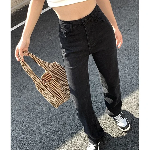 Femme coréenne taille haute Streetwear jambe droite jean filles Y2k vêtements pantalon femme mode noir Baggy Harajuku Denim pantalon – Image 5