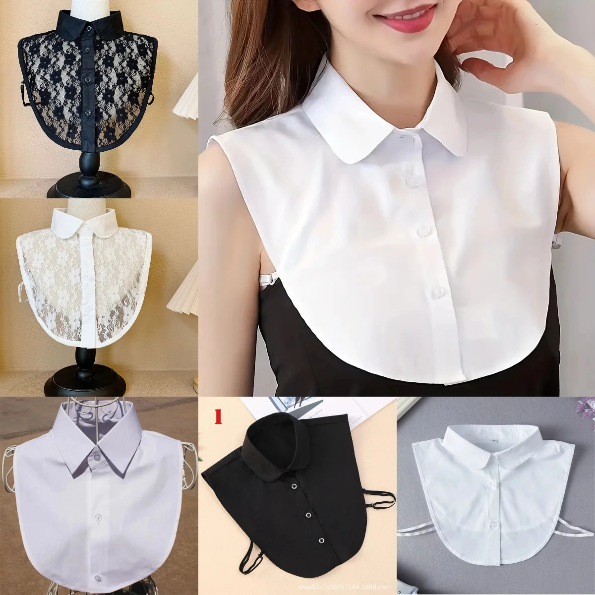 Pull en dentelle à petit col rabattable vertical pour femme, pull chemise polyvalent, faux col, couleur unie, noir, blanc, mode, quatre saisons