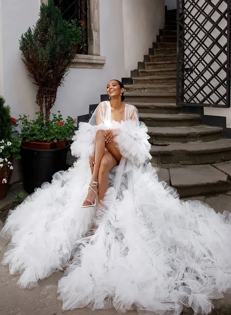 Robe de maternité blanche bouffante en Tulle, robe de bal, pour séance Photo, Baby Shower, Boudoir pur, photographie de mariage, lune de miel – Image 5