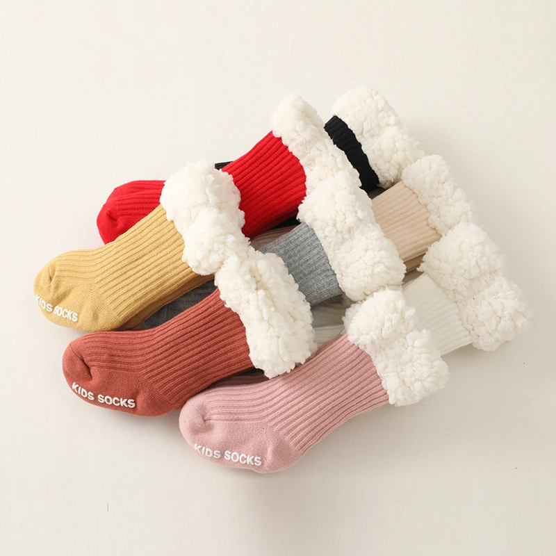 Chaussettes d'hiver pour bébé de 0 à 3 ans, mignonnes et épaisses, chaudes, 100% coton, pour nouveau-nés, filles et garçons, chaussettes de sol antidérapantes