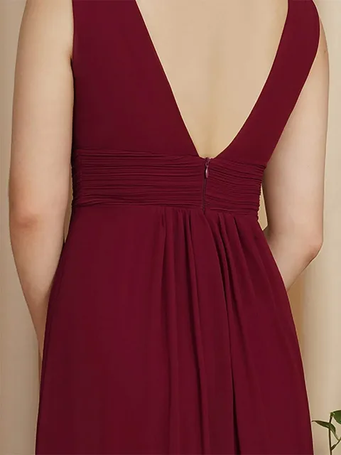 BABYONLINE-Robe de Demoiselle d'Honneur Plissée sur le Devant, Corsage Combiné avec une Tension Icide, Décolmétrage en V, Jupe Fluide en Mousseline de Soie, Robe d'Invité de Mariage – Image 4
