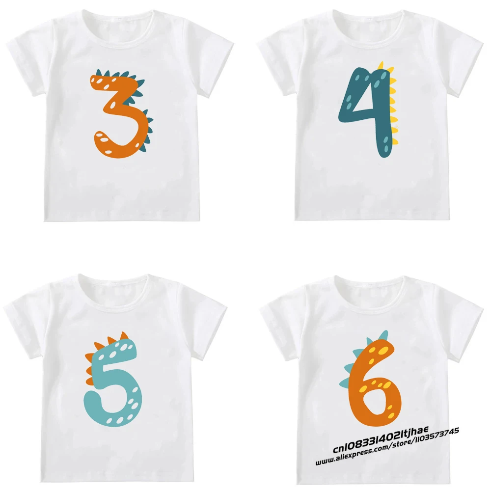 T-shirt à manches courtes dinosaure pour enfants, t-shirts Hip Hop pour enfants, cadeau d'anniversaire drôle, garçons et filles, numéro 1-9