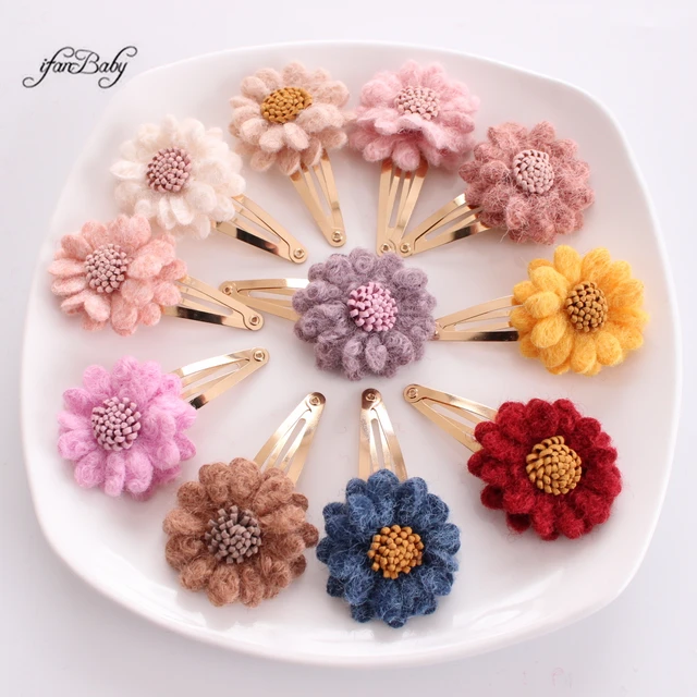 Pinces à cheveux en laine pour filles, épingles à cheveux BB Snap pour enfants, coréen, détruire Andrréinitialisation, tissu fleur – Image 6
