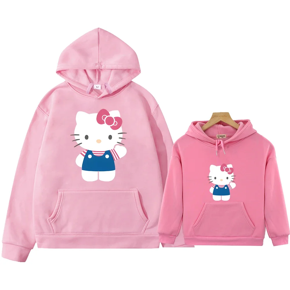 Sweats à capuche assortis maman et fille, chemise de protection Smile, tenue de famille décontractée, sweat-shirt Hello Kitty, pull d'automne Y2K