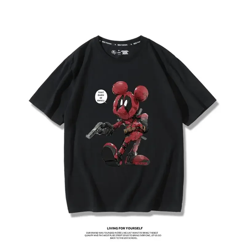 T-shirt en coton à manches courtes Marvel Deadpool 3, co-marqué, souris animée, tenues assorties pour la famille, été, nouveau