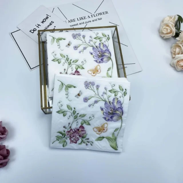 Serviettes imprimées colorées, assiette créative, os Bart, carré Floral, pour fête, mariage, Restaurant, napperons en papier, 20 pièces/pac – Image 3