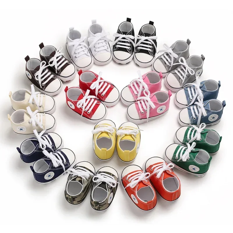 Baskets en toile pour bébés garçons et filles, chaussures pour premiers pas, antidérapantes, semelle souple, chaussures classiques pour nouveau-nés de 0 à 18 mois