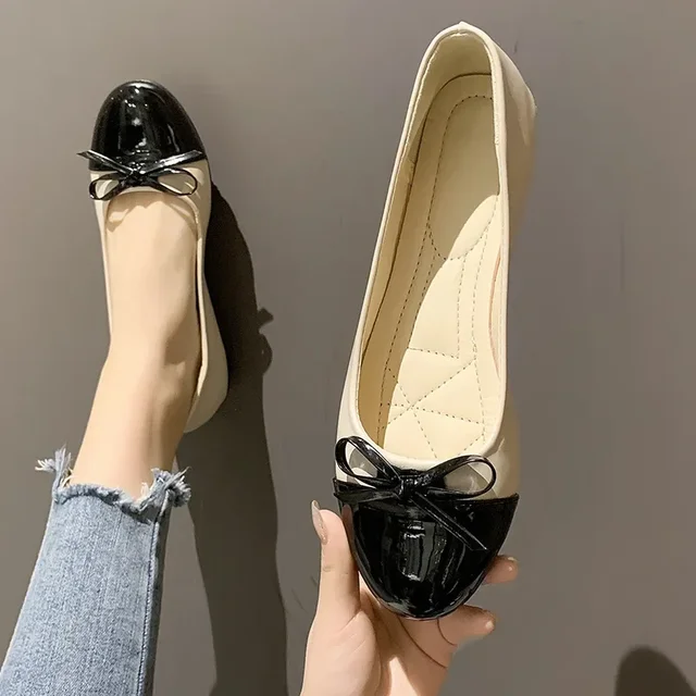 Ballerina Women's Flat Shoes Comfort Non-slip Ladies Loafers Leather Flats Elegant Bowknot Women's Single Shoes Mother's Shoes – Image 4