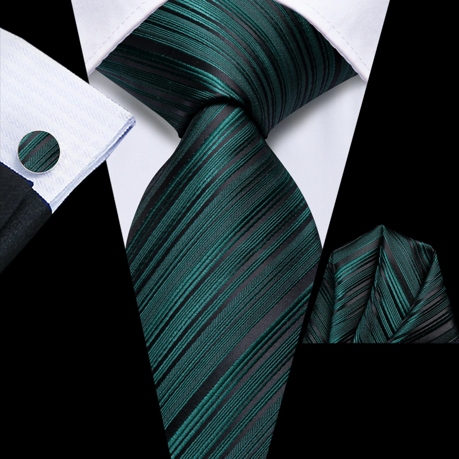 Hi-Tie rayé cravates en soie pour hommes forêt sombre nks ensemble cadeau de mode hommes cravate de mariage affaires cravate 3 pièces livraison directe