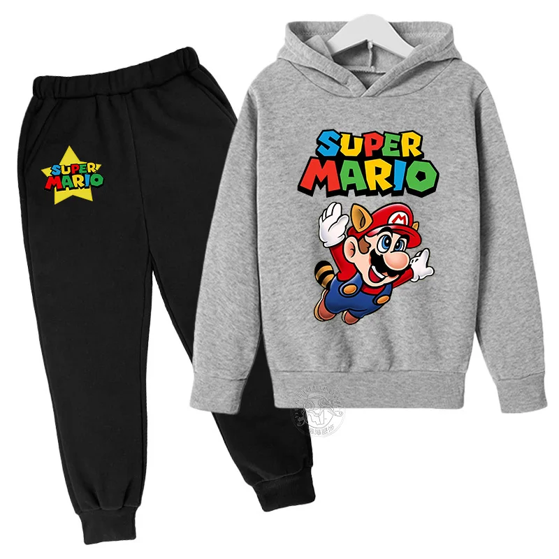 Super Mario Kawaii costume pour enfants mode de rue garçons et filles costume sport pull + pantalons de survêtement deux pièces costume de sport