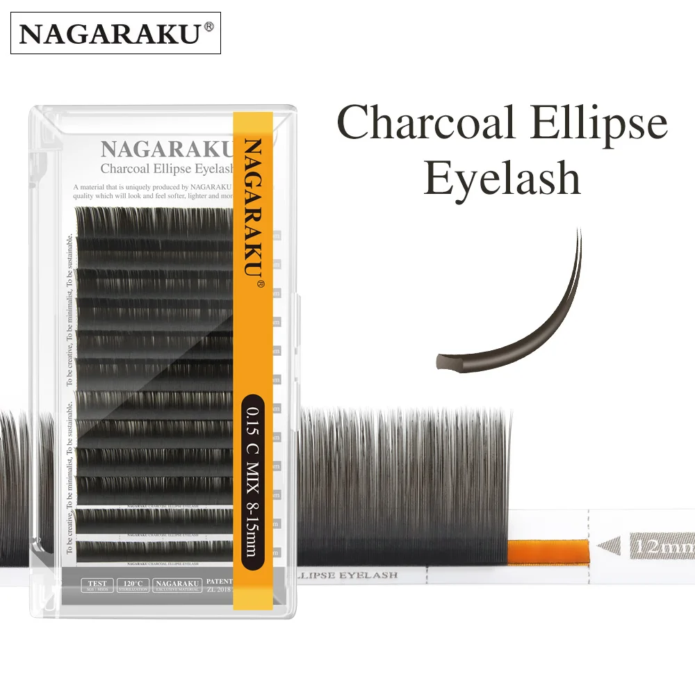 NAGARAKU Ellipse plat cils pointes fendues mat gris noir couleur Super doux doux naturel Extension de cils forme plate cils
