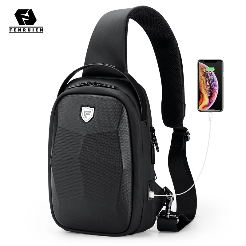 Fenruien-Sac de poitrine à coque rigide pour homme, sac messager décontracté, tendance initiée, ordinateur portable 7.9"