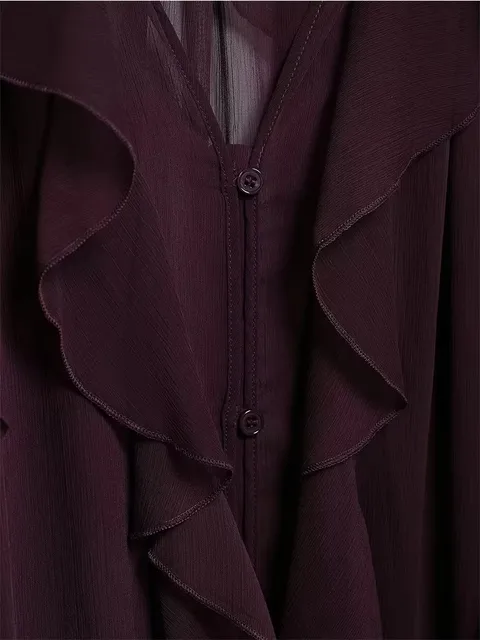 TFMLN – chemisiers translucides à volants pour femmes, nouvelle mode, col en v, simple boutonnage, hauts décontractés à plusieurs niveaux, Style plage, chemise solide, 2025 – Image 6