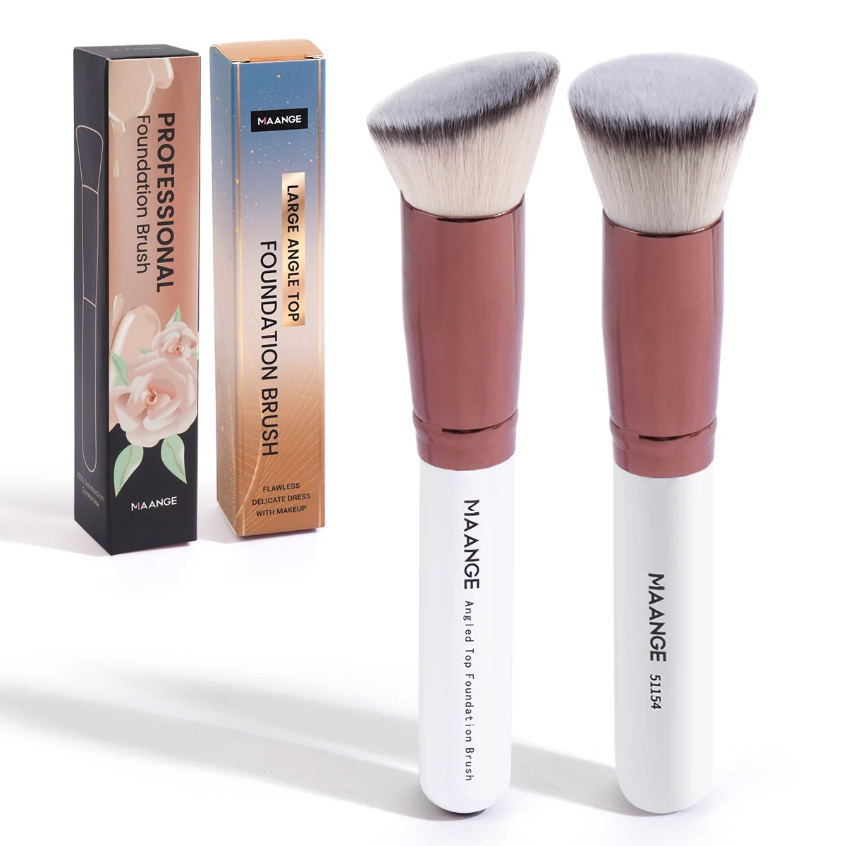 MAANGE-Ensemble de pinceaux de maquillage fond de teint Kabuki à angle plat, pinceau fard à joues en poudre liquide, poils doux, outils cosmétiques, 2 pièces