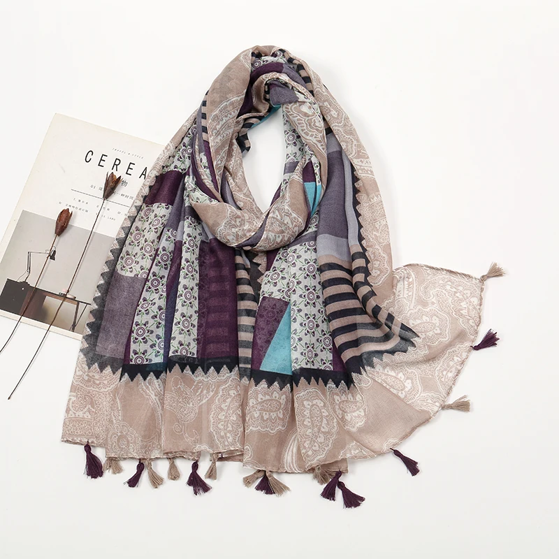 Écharpe Hijab en Viscose Douce pour Femme Musulmane, Châle Élégant Imprimé Paisley, sulfoh à la Mode, Écharpe de Sauna, 180x85cm