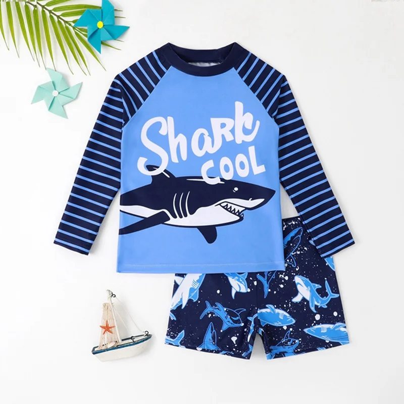 Maillot de bain à manches longues pour enfants, ensemble short, dessin animé mignon, protection solaire, pour garçons de 4 à 8 ans