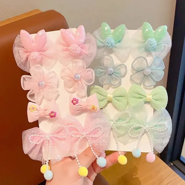Épingles à cheveux avec nœud floral pour enfants, 8 pièces, pinces à cheveux en maille et dentelle pour filles, Barrettes de princesse douces et mignonnes, accessoires pour cheveux de bébé – Image 3