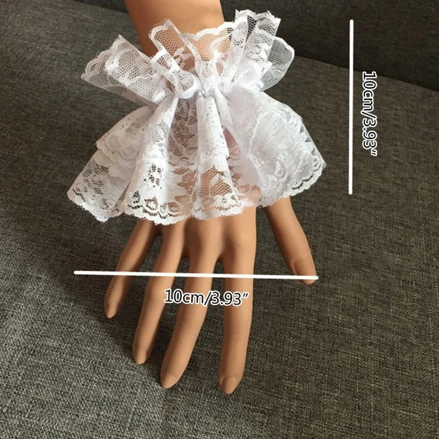 Lolita – manchettes de poignet en dentelle noire, manches à volants, Bracelet élastique, élégant, gants courts en dentelle pour dames, Halloween – Image 6