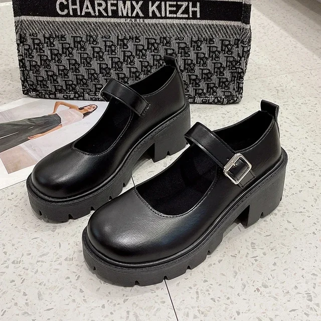 Chaussures à plateforme pour femmes, escarpins Vintage de Style japonais pour étudiantes – Image 6