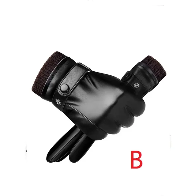 Gants en cuir PU noir pour hommes, Style fin, pour la conduite, antidérapants, doigts complets, paume, écran tactile, mode hiver – Image 3
