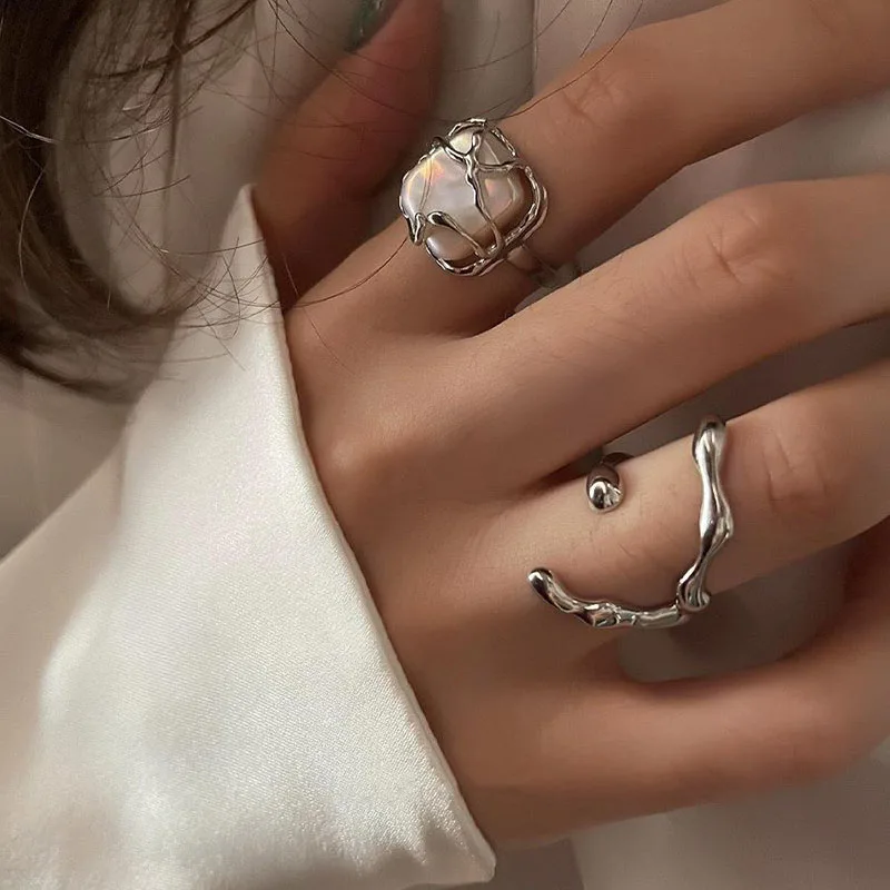 Bague perle en argent regardé 925, bague de forme géométrique, accessoires délicats, cadeau de fête d'anniversaire, haute qualité, mode