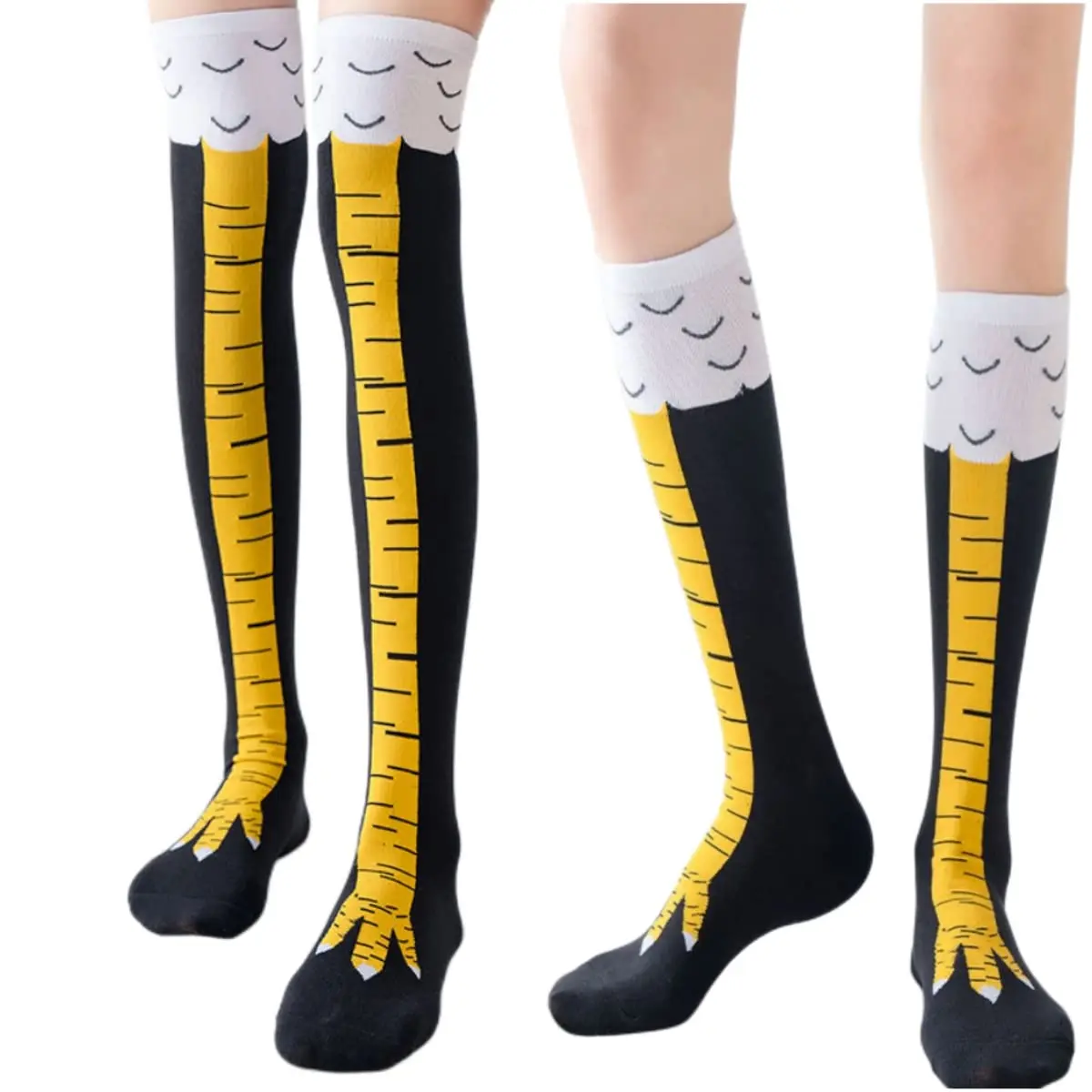 Chaussettes à griffes jetables pour femmes, chaussettes hautes, jambe mince, tube long, décontracté, fitness, sport, dessin animé de cheminée, drôle, 1/2 paires