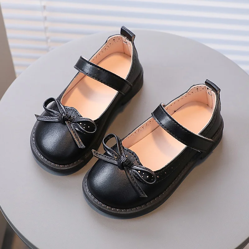Chaussures en cuir coordonnantes avec nœud papillon pour enfants, chaussures plates décontractées, souples, astronomiques, enfants, filles, printemps, été