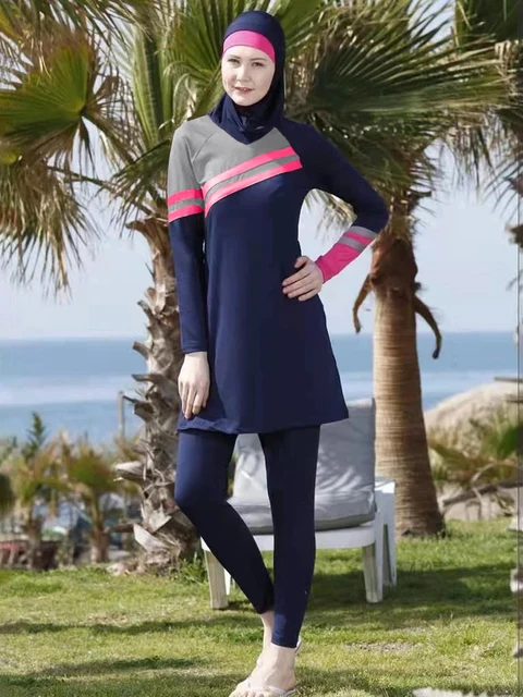 3 pièces Burkini Femmes maillot de bain modeste Hijab Maillot de bain Femme maillot de bain Hijabs pour Femme – Image 2