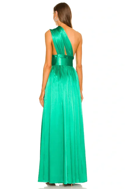 Robe de Soirée en Satin Vert Plissé pour Femme, Tenue de Bal Formelle, Fendue sur le Côté, Longueur au Sol – Image 4