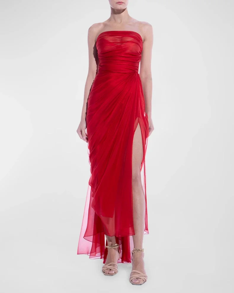 Robe de Soirée Élégante et Personnalisée pour Femme, Tenue de Luxe, Sans Bretelles, en Tulle, Coupe Droite, Longue, pour Cérémonie de Bal, 2025