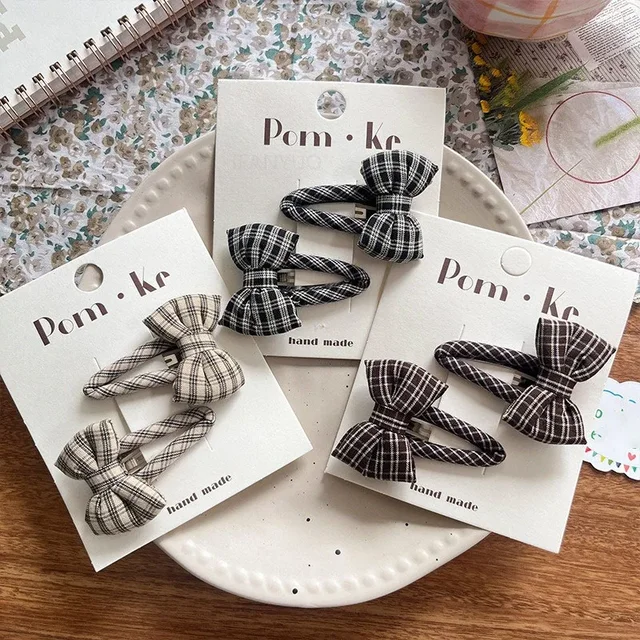 Nouveau automne hiver tissu Plaid arc bandeau enfants bébé polyvalent pinces à cheveux rétro mode filles enfant en bas âge épingle à cheveux enfants chapeaux – Image 4